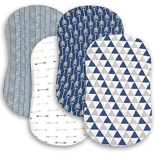 Bassinet Bed Sheets – Premium Bassinet Fitted Sheet for Halo, Mika Micky, Maxi COSI & Others - 4 Pack 100% Jersey Knit - Bassinet Bedding for Standard Size Oval or Halo Bassinet Pads for Boys & Girls