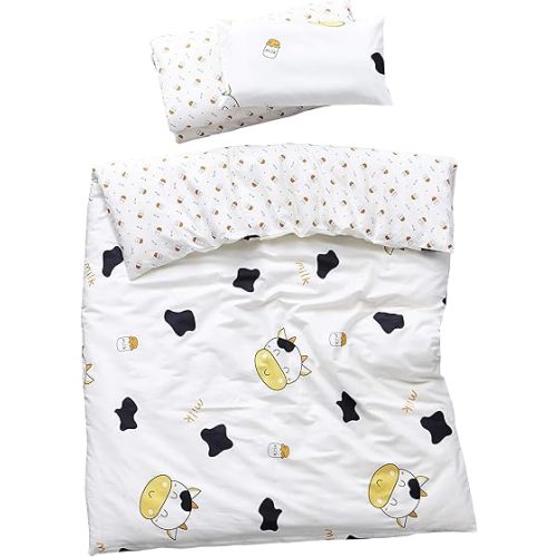 MEJU Cow Milk Bottle 100% Cotton Duvet Cover + Pillowcase Bedding Set with Zipper Closure for Baby Toddler Boys Girls Crib Bed Decoration Gift (6)