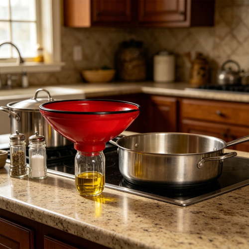Grease Drainer & Food Strainer – Heat Resistant Silicone Colander for Ground Beef, Bacon, Pasta & Vegetables, Fits Pans, Cans & Jars, Dishwasher Safe