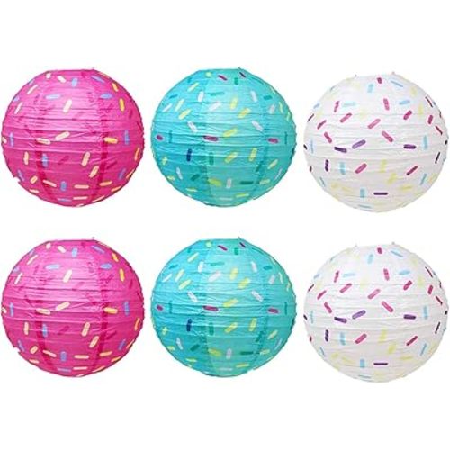 Paper Lanterns, Paper Ice Cream Dount Lantern Floating Lanterns Round Donut 6Pcs 12Inch for Party Decorations