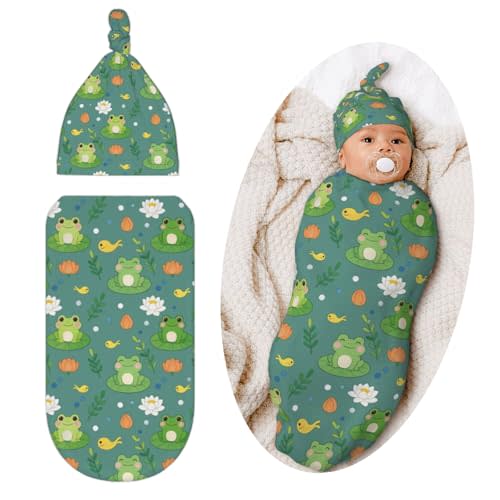 Frog Swaddle Blanket with Hat for Baby, Frog Swaddling Baby Stuff