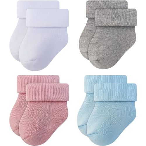 RATIVE Newborn Baby Socks 0-6,6-12 Months Terry Turn Cuff Socks for Boys Girls