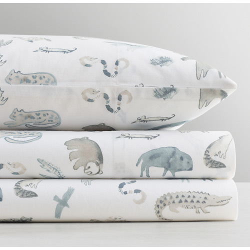 Painted Wildlife Washed Organic Percale Crib Fitted Sheet | RH Baby & Child