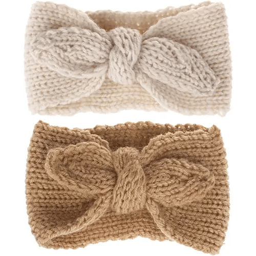 Turban Headband Baby Girl - Warm Rabbit Knot Hair Band Wrap Newborn Toddler Children 2Pcs (Brown+Beige, One Size)