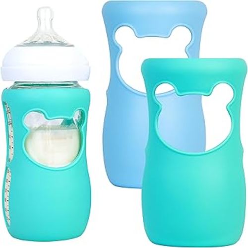 Silicone Baby Bottle Sleeves for Philips Avent Bottles, Anti Breakage Baby Bottle Holder for Avent Natural Glass Baby Bottles, Compatible with Avent Baby Bottle, 8oz, Pack of 2 (Blue and Turquoise)