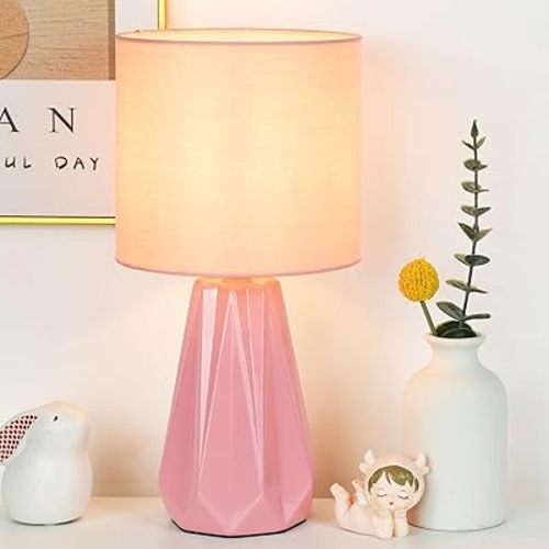 Lampwell Elisa Pink Small Table Lamp for Living Room as Bedside Table Lamp for Bedroom,Modern Ceramic Kids Night Table Lamp,Φ6.1×H12.4IN,Bulb Excluded