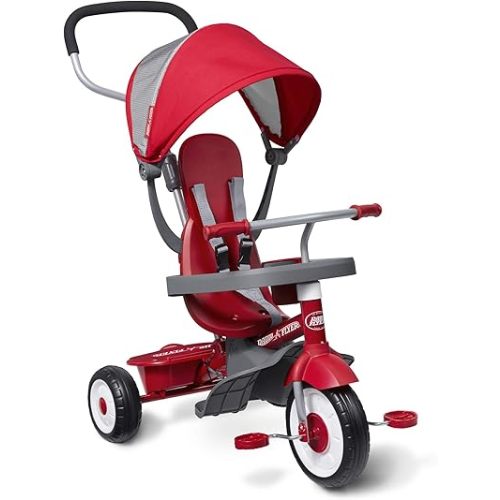 Radio Flyer Stroller Tricycle, EZ Fold 4-in-1 Stroll 'N Trike for Infant & Toddler, Red