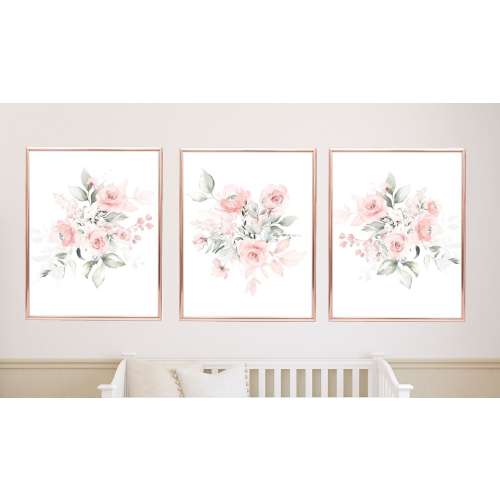 Floral Nursery Wall Art, Blush Pink Flowers Baby Nursery Bedroom Decor Baby Shower Gift  UNFRAMED PRINTS or CANVAS 982