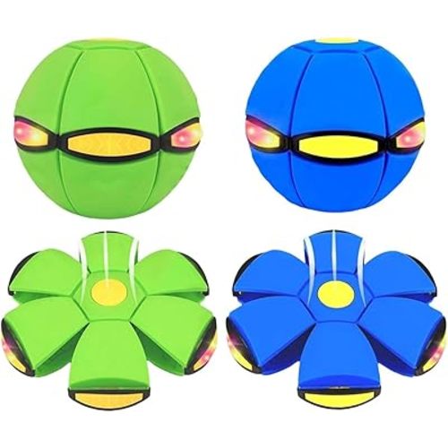 Magic Ball, Magic Metaball,Children's Bouncing Ball, Parent-Child Interaction Magic Flying Saucer, Dual Form Freely Switchable with 6 Light, Suitable for Indoor & Outdoor Use (2PC)