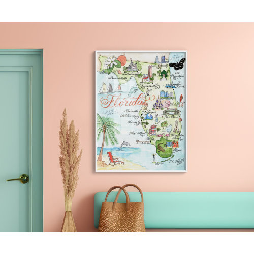 Florida Map, Hand-painted Watercolor, Luxury Print in 5 x 7, 8 x 10, 11 x 14, 16 x 20, or 18 x 24 for framing gift for her