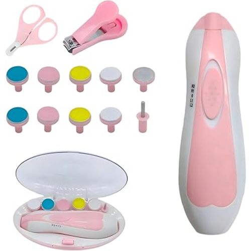 Baby Nail Trimmer File with Light Safe Electric Nail Clippers Kit for Newborn Infant Toddler Kids (Pink)