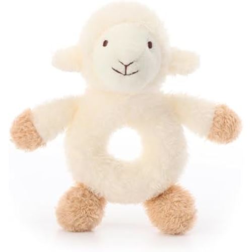 Apricot Lamb Baby Lovey lamb Soft Ring Rattle Toy, Plush Stuffed Animal for Newborn Soft Over 0 Months (lamb Ring rattle, 6 Inches)