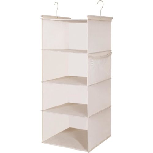 MAX Houser 4 Tier Shelf Hanging Closet Organizer, Space Saver,Closet Hanging Shelf with 2 Sturdy Hooks for Storage, Foldable (Beige)