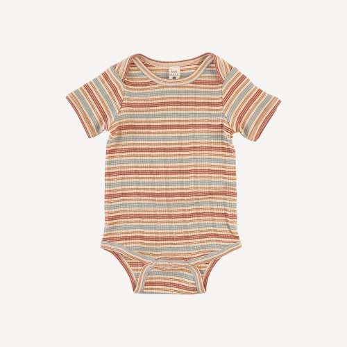 short sleeve lap neck bodysuit | multi stripe | organic cotton multi r – kate quinn