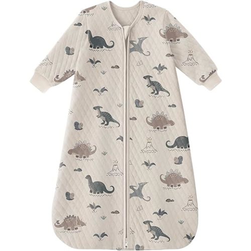 Yoofoss Baby Sleep Sack 0-6 Months 1.0 Tog Long Sleeve Sleep Sack Organic Cotton Wearable Blanket for Newborns 2-Way Zipper Quilted Sleeping Sacks(Small)