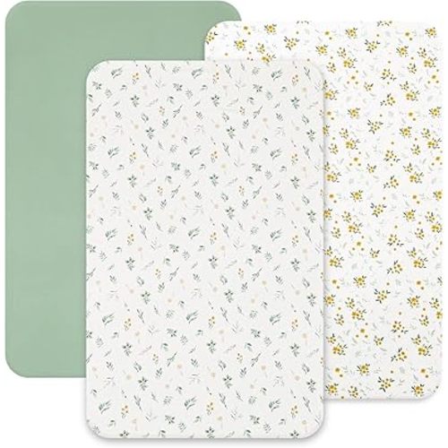 david's kids 3 Pack Mini Crib Sheets, Soft Breathable Premium Pack N Play Sheets for Baby Boys Girls Neutral, Playard and Mini Crib Mattresses, Leaf & Floral