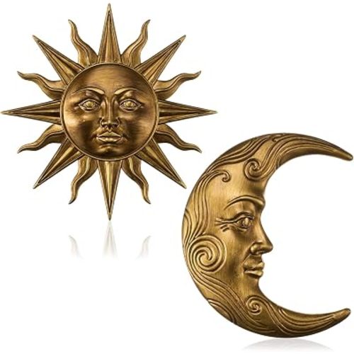 Kathfly 2 Pcs 3D Sun and Moon Wall Decor Vintage Celestial Resin Wall Art