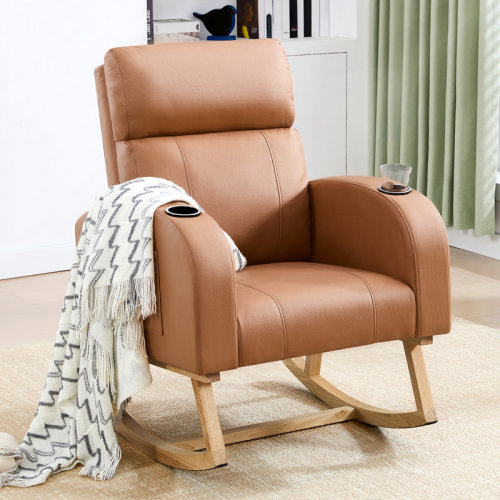 Isabelle & Max™ Upholstered Rocking Chair with Large Pockets and Cup Holder | Wayfair