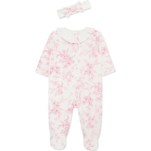 Floral Cotton Footie & Head Wrap Set, 3M