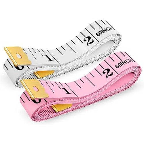 Tape Measure, iBayam Soft Ruler Measuring Tape for Body Weight, Fabric Sewing Tailor Cloth Vinyl Measurement Craft Supplies, 60-Inch Double Scale Ruler, 2-Pack, White&Pink Tape Measure