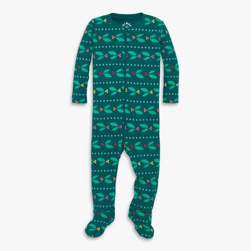 Baby organic zip footie in holly berries | Primary.com