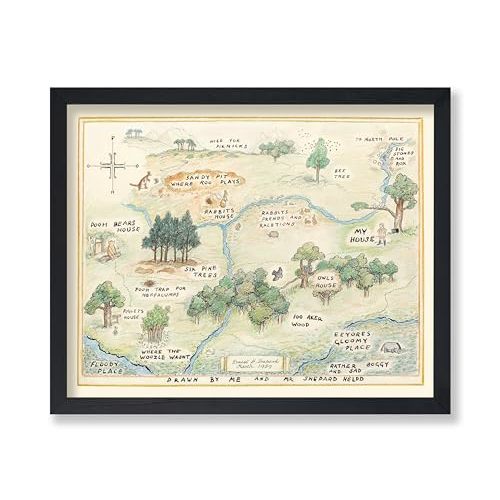 Poster Master Winnie Poster - Hundred Acre Woods Map Print - Classic Storybook Art - Nursery & Kids Room Décor - Winnie Bear Map Artwork - Gift for Boys, Girls & Parents - 24x32 Unframed Wall Art