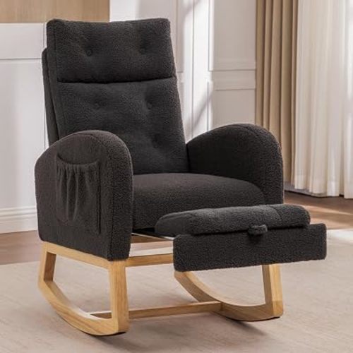 MINCETA Modern Nursery Rocking Chair, Teddy Upholstered Glider Rocker, Gray