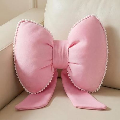 Pink Bow Pillow Soft Bow Shaped Throw Pillows Decorative Cute Cushion Aesthetic Home Decor for Room Bed Sofa Couch(Lace Trim,Silk)
