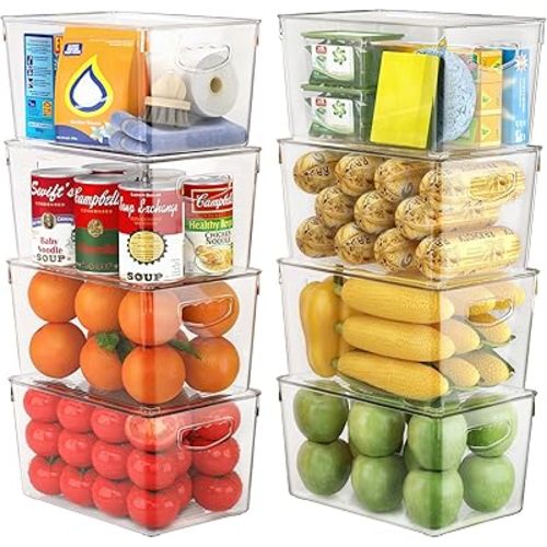 theaoo Clear Storage Bins with Lids Stackable - Large Plastic Containers for Pantry Organization and Storage - Perfect for kitchen,Fridge,Laundry Room,Bathroom,Garage,Closet,Cabinet Organizer - 8 Pack