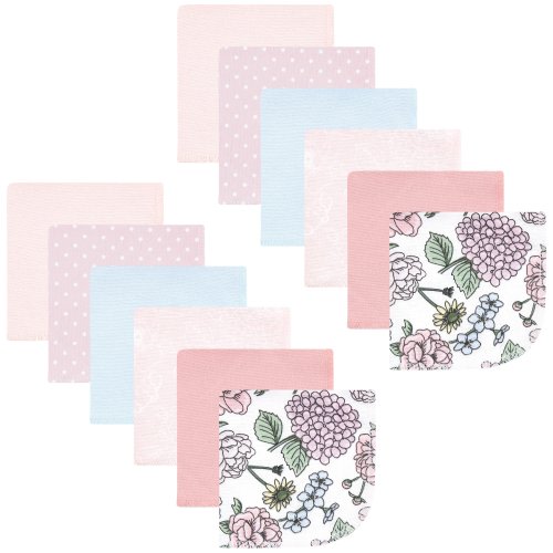 Hudson Baby Infant Girl Flannel Cotton Washcloths, Vintage Blossom 12 Pack, One Size - Vintage Blossom 12 Pack - One Size