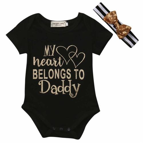 Infant Baby Girls Daddys Letter Playsuit Romper Bodysuit Short Sleeve Shirt