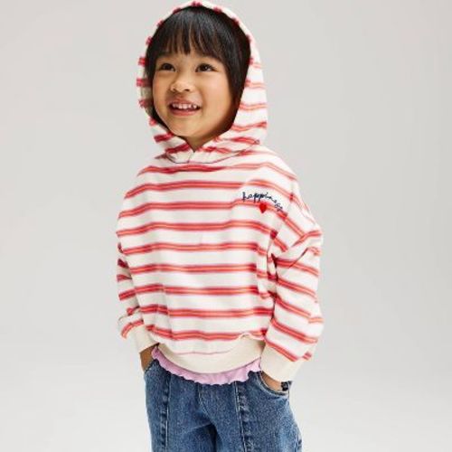 Toddler Girls' Striped Happiness Hooded Sweatshirt - Cat & Jack™ Red/White 4T