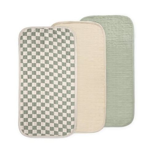 mushie Water Repellent Changing Pad Liners | Cotton (Olive Check Combo)