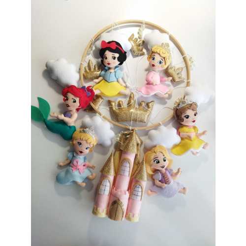 Chibi Princess Baby Mobile • Handmade Felt Nursery Mobile with Castle • Fairytale Crib Mobile • Princess Room Decor • Baby Shower Gift