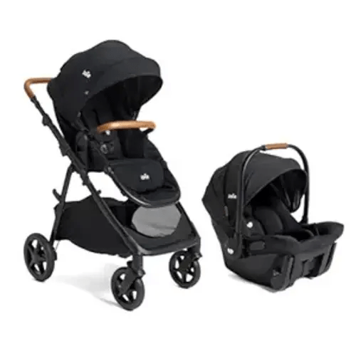 Joie Ginger and Mint Latch Travel System – 4-in-1 Travel System with Base-Free Infant Car Seat & Stroller, Built-in Latch for Easy Install and an Included All-Terrain Stroller (Shale Dark)