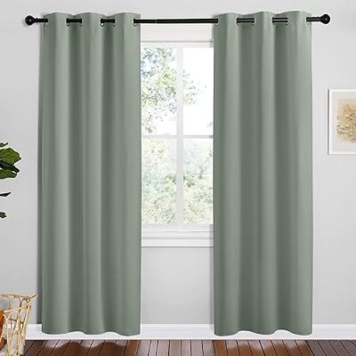 NICETOWN Sage Green Room Darkening Curtains for Kitchen, Set of 2, 42 inches Wide by 78 inches Long, Window Treatment Thermal Insulated Solid Grommet Room Darkening Curtains/Drapes for Bedroom