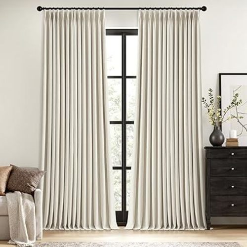 MIULEE Linen Pinch Pleated 100% Blackout Linen Curtains 96 Inch Length 2 Panels Set, Black Out Memory Trained Pleat Curtains Light Blocking Room Darkening Drapes for Bedroom Living Room Window