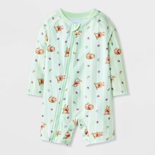 Disney Baby Boys' Winnie the Pooh Strawberry Striped 1pc Rash Guard Swimsuit - Light Green 9M