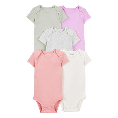 Baby Girl 5-Pack Solid Short-Sleeve Cotton Bodysuits - Carter's | Carter's