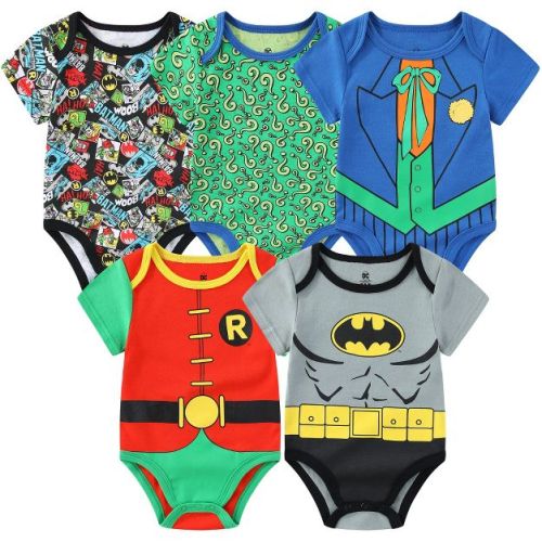 WARNER BROS Batman Robin Joker and Riddler Baby Boys 5 Pack Bodysuit for Newborn and Infant