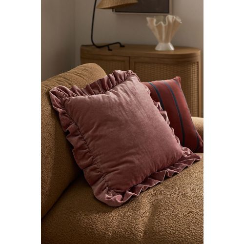 Ruffled Velvet Throw Pillow - Petal Pink