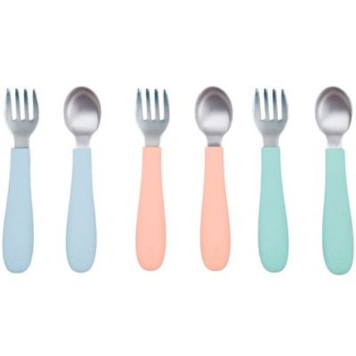 WeeSprout Toddler Utensils, 3 Forks & 3 Spoons, 18/8 Stainless Steel & Food Grade Silicone