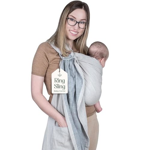 Ring Sling Baby Carrier - USA Lab Tested, 100% Natural Cotton Muslin, Breathable & Ergonomic Ring Sling Beige