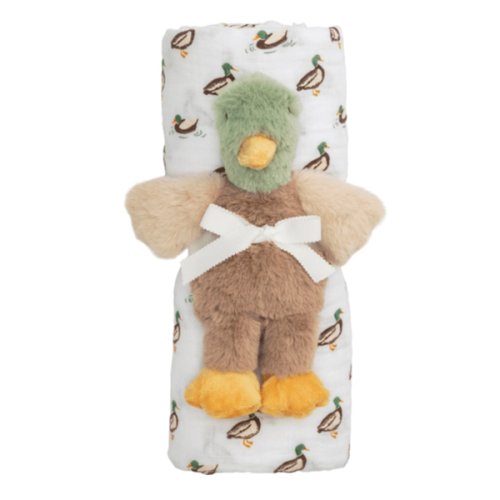 Mallard Swaddle & Rattle Set – 2-Piece Baby Gift | Mud Pie