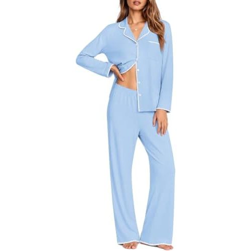 Ekouaer Pajamas for Women Set Long Sleeve Lounge Set Soft Button Down Pjs