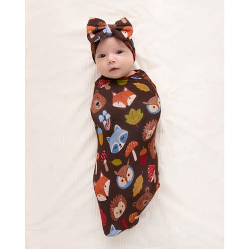 Forest Crew Swaddle & Luxe Bow Headband Set | Little Sleepies