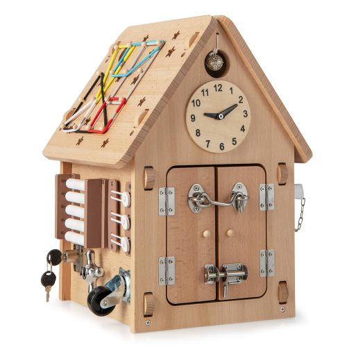 Costzon Montessori Busy House Toy, Wooden Multi-Purpose Play House, Educational Learning Toy for Boys & Girls