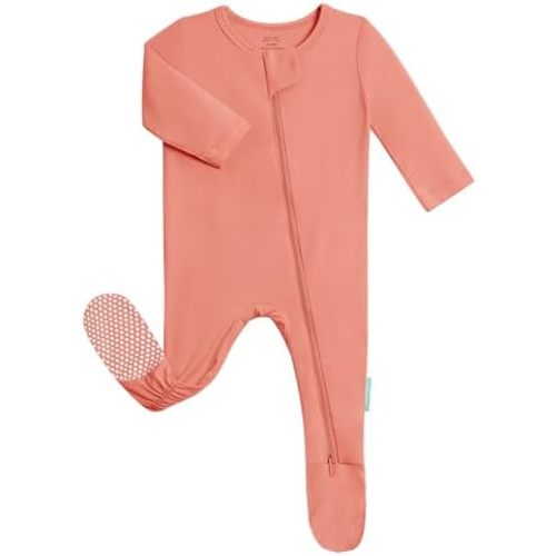 PurComfy Baby Zipper Footie Pajamas, Supersoft Bamboo Rayon Baby Footed Pjs Boy Girl 0-3 Month Coverall Sleepers Coral