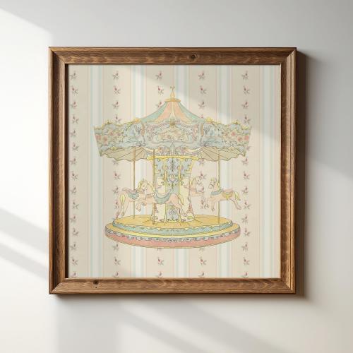 Floral Striped Vintage Carousel Print, Digital Download Wall Art, Trendy Decor, Living Room Art, Cottage, Nursery
