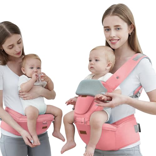 Baby Carrier with Hip Seat, Baby Carrier Newborn to Toddler, 6-in-1 Ways to Carry, All Seasons, Adjustable Baby Holder Carrier for Breastfeeding(Pink)